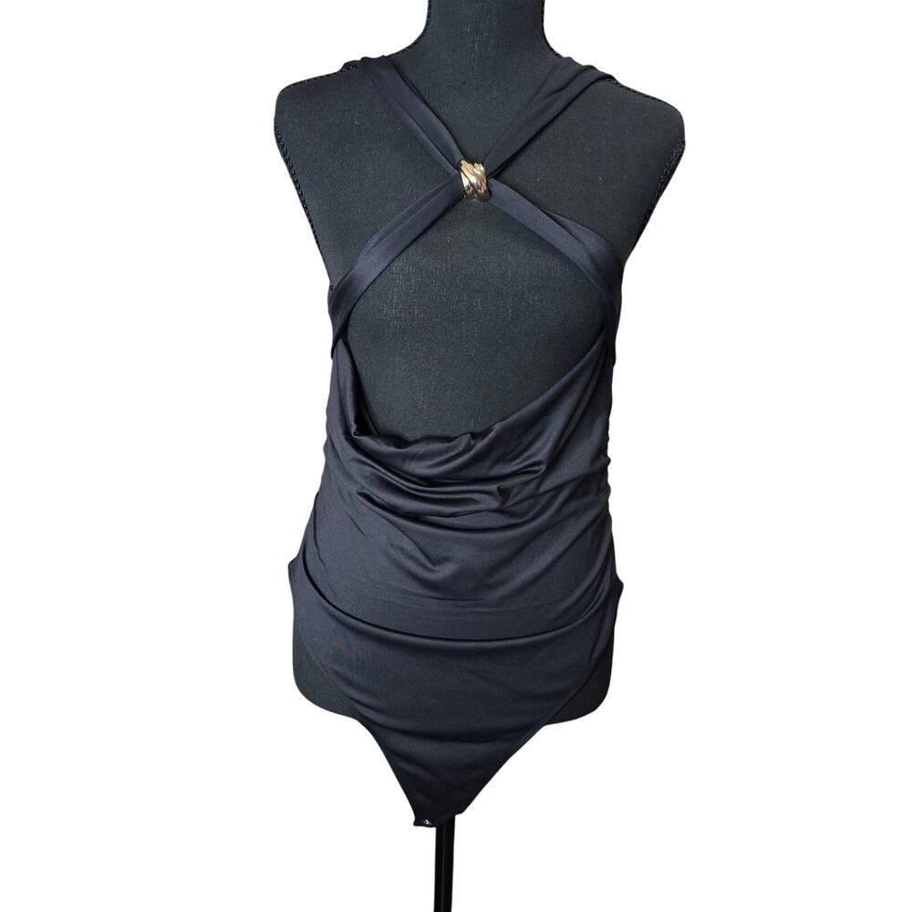 Alayah Black Fashion Nova YNeck Hardware Bodysuit Sz XL